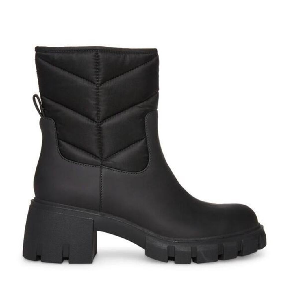 UEC STEVE MADDEN PAXON BOOTS BLACK PLATFORM PUFFY QUILTED LUG SOLE BOOTIES SZ 9